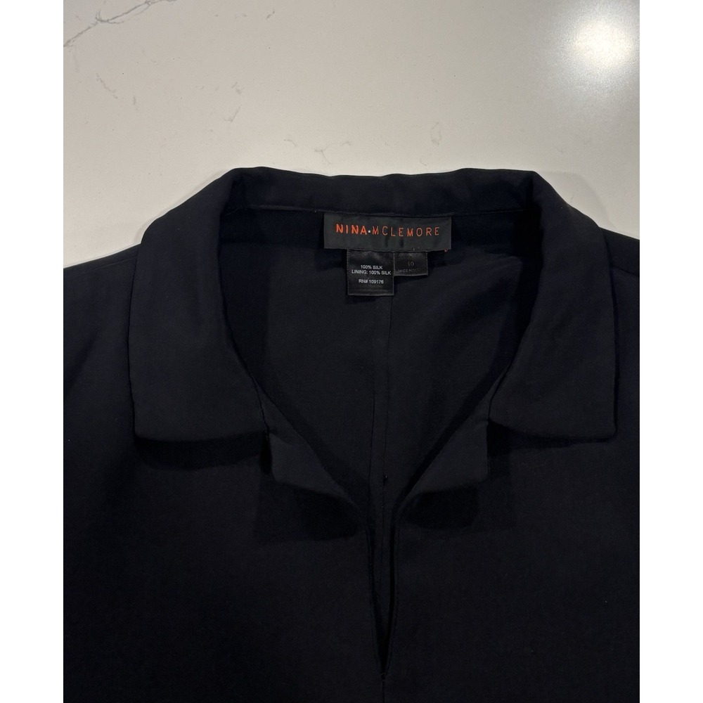 Nina McLemore 4 Ply Silk Tunic Blouse Black Made in USA Women's 10 - Picture 6 of 6